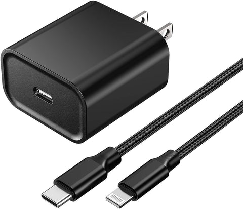 [Apple MFi Certified] iPhone Fast Charger, Veetone 20W PD Type C Power Wall Charger Plug with 6FT Nylon Braided USB-C to Lightning Quick Charging Sync Cable for iPhone 14/13/12/11/XS/XR/X/iPad/AirPods