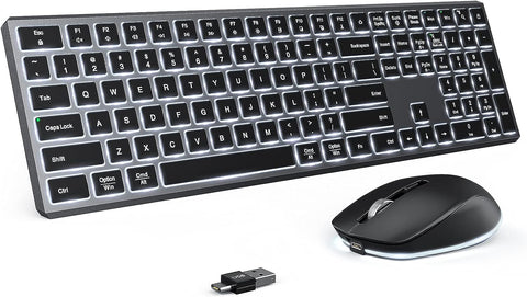 Backlit Wireless Keyboard Mouse Combo with USB and Type C Adaptor Compatible for MacBook PC Windows Computer Laptop, Space Gray
