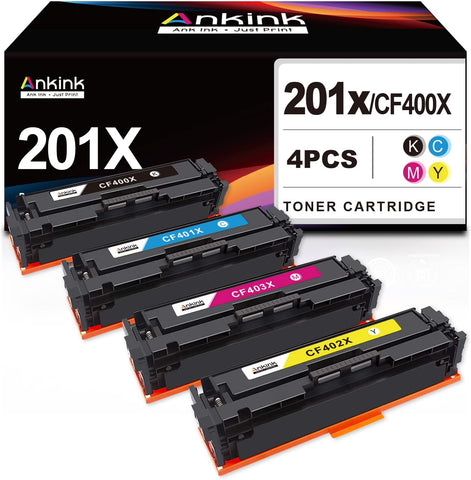 ANKINK Compatible Toner Cartridge Replacement for HP 201X 201A CF400X CF401X CF402X CF403X CF400A for MFP M277dw M252dw M277n M277c6 M252n M277 (Black, Cyan, Magenta, Yellow)