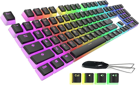 FELICON Keycaps 60 87 104 Double Shot Backlit PBT Pudding Keycap Set with Puller for DIY RGB Mechanical Keyboard Compatible with Standard 104/105 US and UK layouts (Black)