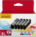 WISETA Compatible Ink Cartridge Replacement for PGI-250XL CLI-251XL for PIXMA MX922 MX920 MG5520 MG5420 MG7520 IX6820 Series Printer (5 Pack Combo) High Capacity