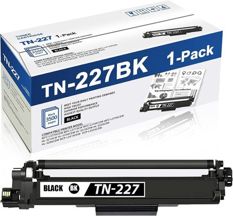 MaxColor 1 Pack Black TN227BK Compatible TN-227 TN227 High Yield Toner Cartridge Replacement for Brother DCP-L3510CDW L3550CDW MFC-L3770CDW L3710CW L3730CDW L3750CDW Printer Toner Cartridge.