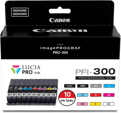 Canon PFI-300 Lucia PRO Ink, 10 Ink Tanks, Compatible to imagePROGRAF PRO-300 Printer, Multi, Standard (4192C007)