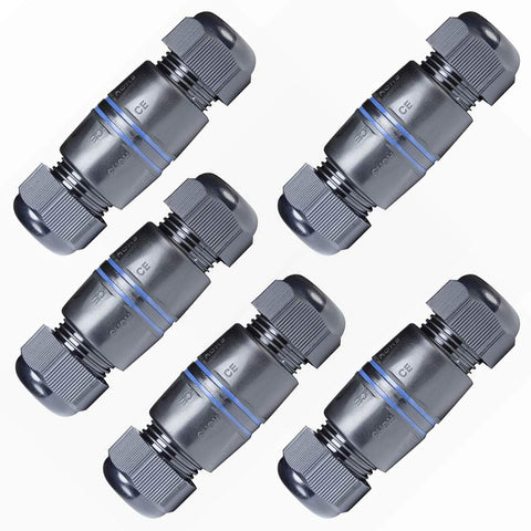 PENGLIN 5PCS M25 RJ45 Waterproof Extension Connector, Ethernet LAN Extension Cable Coupler IP68 Network Cable Double Pass CAT6/CAT5E/CAT5 Straight-Through Head for Outdoor Network