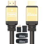 Postta HDMI Cable 30 Feet HDMI 2.0V Cable with 2 Piece Cable Ties+2 Piece HDMI Adapters Support 4K 2160P,1080P,3D,Audio Return and Ethernet-Gold