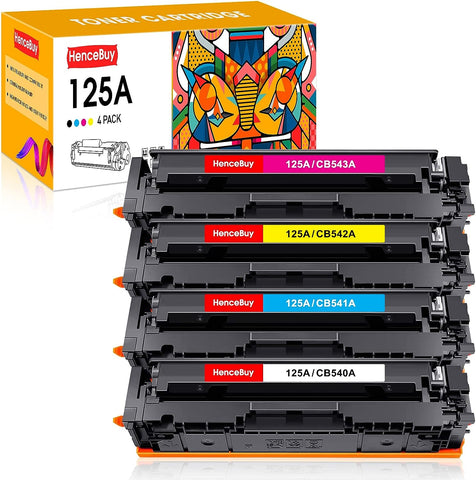 HenceBuy Compatible 125A Toner Cartridge Replacement for HP 125A CB540A CB541A CB542A CB543A Use with HP Color CP1215 CP1515n CP1518ni CM1312 CM1312nfi Printer (Black Cyan Magenta Yellow, 4-Pack)