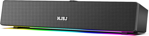 NJSJ Computer Speakers, RGB Gaming Soundbar, 10W HiFi Stereo PC Speakers with Bass, 3.5mm Aux-in Connection, USB Powered Mini Soundbar for Desktop, Laptop, Monitor, TV