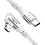Fasgear USB C to USB C Cable 10ft Right Angle 90 Degree 100W 5A PD Fast Charge Type C Cable Compatible with Mac-Book Pro Air i-Pad Pro 2020 Galaxy S21 Huawei P40 Lenovo ThinkPad Dell XPS HP (White)