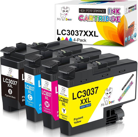 MS DEER Compatible LC3037 Ink Cartridges High-Yield Replacement for Brother LC 3037 XXL LC-3037XXL LC3037XXL LC3039 for MFC-J6945DW MFC-J6545DW MFC-J5845DW MFC-J5945DW Printer (BK/C/M/Y, 4 Packs)