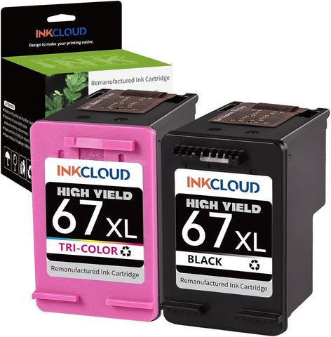 INKCLOUD 67XL Printer Ink Higher Yield Replacement for HP 67XL Ink Cartridge for HP Envy 6055 6052 6058 6075 Envy Pro 6455 6455e 6452 6458 DeskJet 1255 2732 2752 2755e 4140 4155 (1 Black 1 Tri-Color)