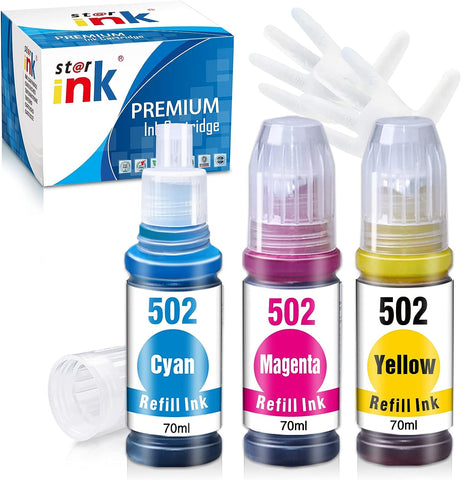 St@r ink Compatible Ink Bottle Replacement for Epson 502 522 Color for EcoTank ET-2760 ET-2720 ET-2800 ET-2750 ET-3760 ET-4760 ET-3750 ET-2850 ET-3850 ET-15000 ET-4750 ST-2000 printer(C/M/Y) 3 Bottles