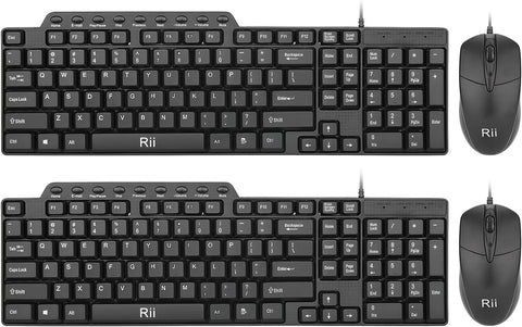 (2PACK) Wired Keyboard and Mouse,Rii RK203 Ultra Full Size Slim USB Basic Wired Keyboard Mouse Combo Set with Number Pad for Computer,Laptop,PC,Notebook,Windows