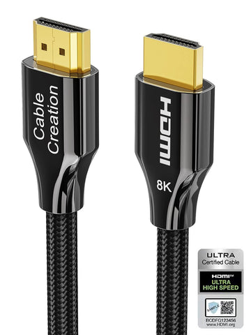 CableCreation 8K HDMI Cable 2.1 Certified 6.6FT, [2-Pack] 48Gbps Ultra HD High Speed Braided HDMI Cord 8K 60Hz, HDCP 2.2, 4:4:4 HDR, eARC, Compatible with Roku TV/PS5/Xbox Series X/Blu-ray, 2M Black