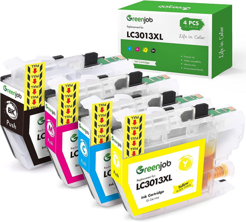 Greenjob LC3013 LC3011 Compatible Ink Cartridge Replacement for Brother LC3013 LC3011 LC-3013 Compatible with MFC-J491DW MFC-J497DW MFC-J895DW MFC-J690DW (1 Black, 1 Cyan, 1 Magenta, 1 Yellow).