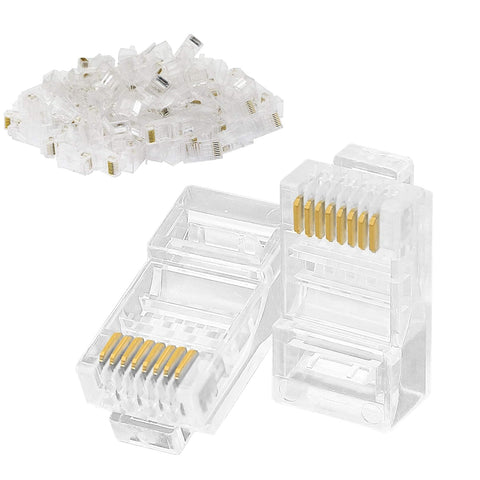 GELRHONR 100 Packs CAT6 RJ45 Ends,8P8C UTP CAT6A Modular Plugs Gold Plated Stranded Cable Solid Ethernet Head Network Plug 23 AWG RJ45 Connectors Used for Homemade CAT5 CAT5E CAT6 Cable