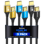 Maximm 8k Hdmi Cable 8ft,HDMI 2.1 Cable, Hdmi Cord Long Hdmi Cable 8 ft, Ultra High Speed Hdmi Cable, 8k @60 HZ (8 Ft, 3 Pack)