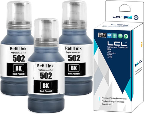 LCL Compatible Refill Ink Bottle Pigment Replacement for 502 T502 T502120 ET-2700 ET-2750 ET-3700 (3-Pack,Black)