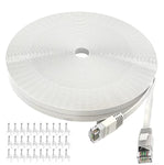 HEPUHTO Cat 6 Ethernet Cable 100 ft, Outdoor & Indoor, Long High Speed Flat Internet Network Cable with Clips, LAN Patch Cords with RJ45 Connectors for Modem, Router, White