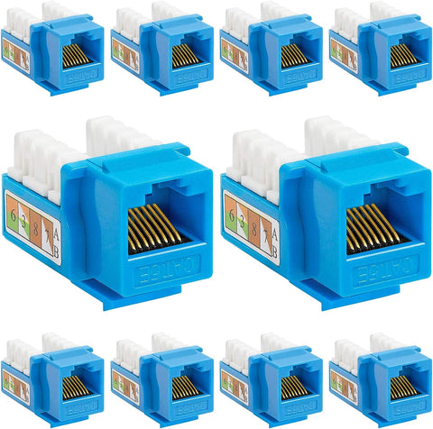 Cmple - 10 Pack Cat5e Keystone Jack Insert Punch Down RJ45 Connectors RJ45 Keystone Jack 90 Degree Female for Wall Plates, Patch Panels, Patch Cables, Ethernet Cables - Blue