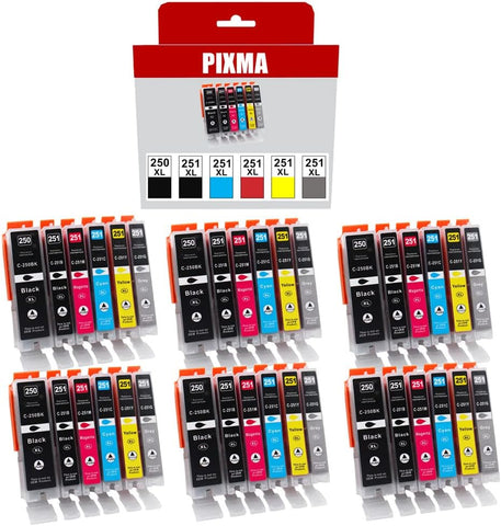 ColorInk Replacement for Canon 250XL 251XL Ink cartridges use with PIXMA iP7220 MG5420 MG6320 MX922 Printer(6PGBK,6BK,6C,6M,6Y,6GY,Total 36 Pack)_