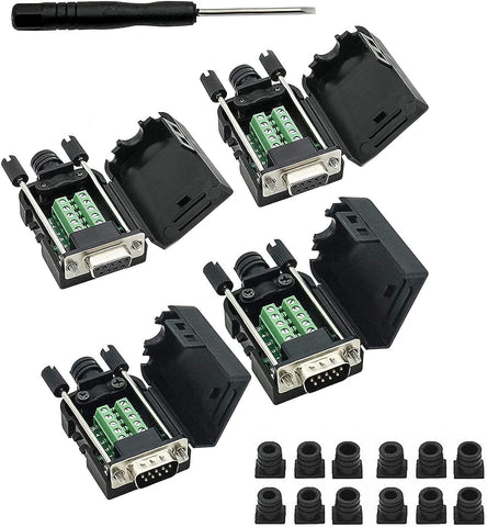 YIOVVOM DB9 Breakout Connector to Wiring Terminal RS232 D-SUB Female and Male Serial Port Breakout Board Solder-Free Module with case(2 Female Adapter +2 Male Adapter)