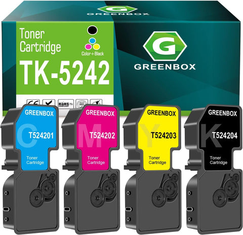 GREENBOX Compatible Toner Cartridge Replacement for Kyocera TK-5242 TK-5242K TK-5242C TK-5242M TK-5242Y for Ecosys M5526cdw P5026cdw P5026cdn M5526cdn Printer (1 Black 1 Cyan 1 Magenta 1 Yellow)