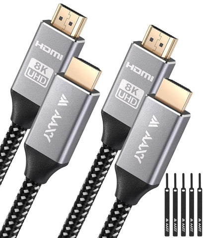 AAXY 8K HDMI Cable 2 Pack, Ultra High Speed 48Gbps 8K HDMI 2.1 Cable 4FT/1.2M, Supports 8K@60Hz 4K@120Hz, HDR10 eARC HDCP 2.2 & 2.3 3D, Compatible with Roku TV/ PS5/ HDTV/Blu-ray/Xbox Series X