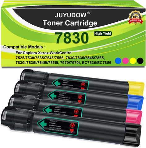 Juyudow Toner Cartridge Replacement for Xerox WorkCentre 7830 7835 7845 7855 7970 7525 7530 7535 7545 7556 Compatible 006R01513 006R01514 006R01515 006R01516 Toner (4 Pack, Black Cyan Magenta Yellow)