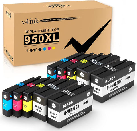 v4ink 10PK 950XL 951XL Compatible Ink Cartridge Replacement for HP 950XL 951XL 950 951 Ink Large Capacity for OfficeJet Pro 8100 8110 8600 8610 8615 8616 8620 8625 8630 8650 251dw 276dw (4BK+2C+2M+2Y)