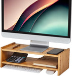 HUVIBE Monitor Stand Riser, 2 Tiers Computer Monitor Stand with Storage Organizer, Desktop Stand for Laptop Computer,Desk Stand with Adjustable Height -Bamboo Burlywood