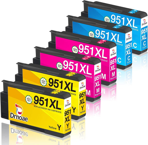 Drnoae Compatible Ink Cartridges Replacement for HP 951 951 XL to use with OfficeJet Pro 8600 8610 8620 8625 8100 Printers (2Cyan, 2Magenta, 2Yellow, 6-Pack)