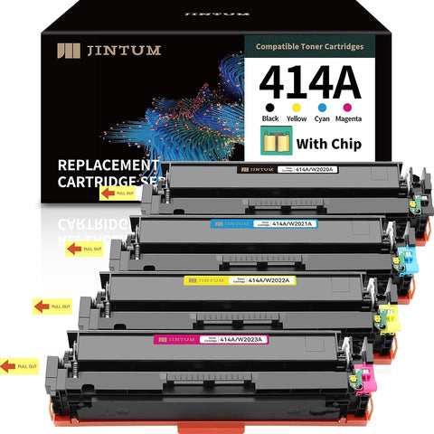 JINTUM 414A Toner Cartridge (with CHIP) Replacement for HP 414A 414X W2020A W2021A W2022A W2023A for HP Color Pro MFP M479FDW M454DW M479FDN M454DN M479DW M480F Printers (4-Pack)