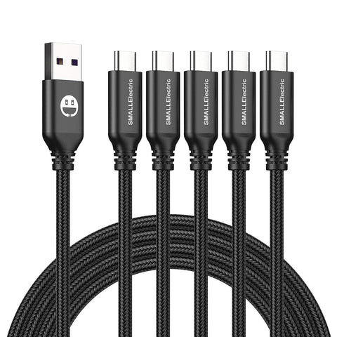 USB Type C Cable 5-Pack 3FT,SMALLElectric USB Type A to C Fast Charger Cords for Galaxy S20 S10 S9 S8 Plus, Braided Fast Charging Cable for Note 10 9 8, LG V50 V40 G8 G7,(Black)