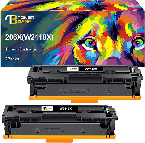 Toner Bank Compatible Toner Cartridge Replacement for HP 206X W2110X 206A W2110a for HP Laserjet Pro MFP M283FDW M255DW M283CDW M283 M255 Black Printer Ink (2-Pack, High Yield)