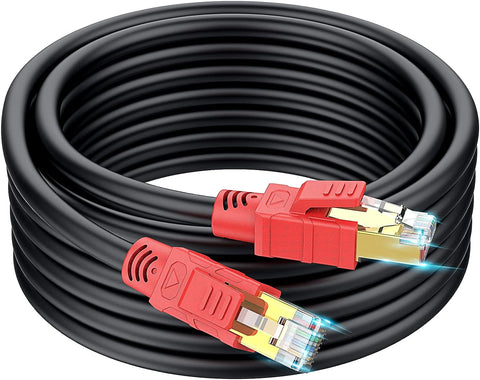Mopfxt Cat 8 Outdoor Ethernet Cable 200 ft, Shielded 26AWG 40Gbps 2000Mhz SFTP, Heavy Duty High Speed Cat8 Outdoor Ethernet LAN Network RJ45 Cable- in Wall, Weatherproof for Router, Modem, Gaming