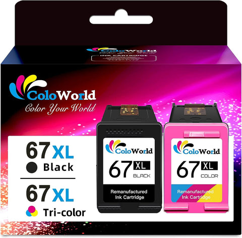 ColoWorld for HP 67XL Ink Cartridges Black/Color Combo Pack, 67XL for HP Printer Ink for HP Ink 67 for HP67, Compatible for DeskJet 4155e 2755e 2700 4100 2752e Envy 6000 6055e 6400 6455e 6458e Printer