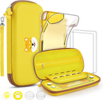 GeeRic 8PCS Case Compatible with Switch Lite, Carrying Case Accessories Kit, 1 Soft Silicon Case + 2 Screen Protector + 4 Thumb Caps + 1 Storage Carrying Yellow Dog Paws