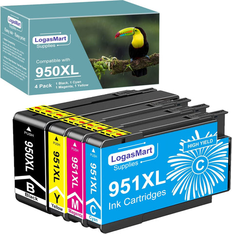 LOGASMART 950XL 951XL Ink Cartridges Compatible for HP 950 951 HP OfficeJet Pro 8610 8600 8615 8620 8625 8100 276dw 251dw (4-Pack, HP 950 951)