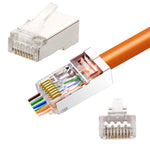 Shield RJ45 Cat6 Cat6a Pass Through Connectors Gold Plated 8P8C Plugs Network Shielded Ends for 23AWG Twisted Pair Solid Wire & Standard Cables(50Packs)