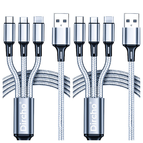 Dircho [2 Pack] Multi 4 Ft Universal USB Charging Cable 3 in 1 Ports Type-C Micro-USB Connectors Nylon Braided Cord Compatible with Cell Phones Tablets Devices (Silver)