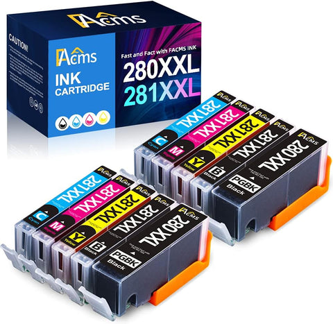 FAcms Compatible Canon tr8520 Ink Cartridge Replacement for Canon 280 281 Ink cartridges,PGI-280XXL CLI-281XXL for PIXMA TR7520 TR8520 TS6120 TS6220 TS6320 TS8120 TS8220 TS9120 Printer (10 Pack)