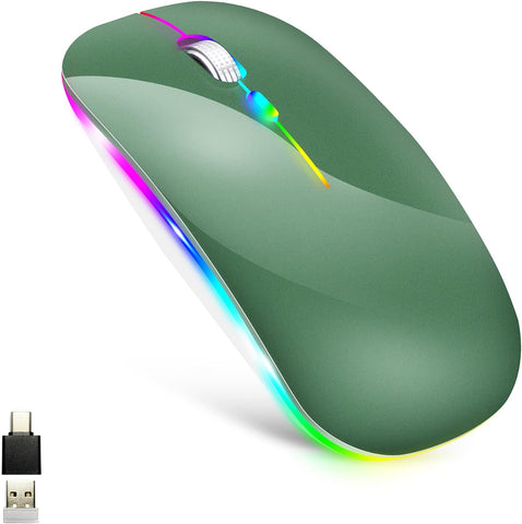 SAWEY LED Wireless Mouse for MacBook air/MacBook pro/Laptops/Windows/Mac,Rechargeable Slim Silent Mouse 2.4G USB/Type-c Receiver,Rechargeable Wireless Mouse for MacBook/air/pro/mac/pc(Atrovirens)