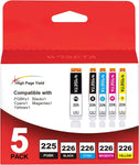 225 226 Ink Cartridge Combo Pack PGI-225 CLI-226 Compatible Replacement for Canon 225 226 Ink to use with Pixma MX882 MG6220 MG5320 MX892 MG5220 (5 Pack)