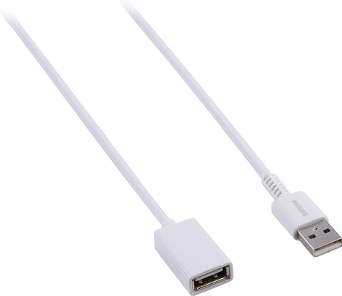 Philips 6ft. (1.8m) USB 2.0 Charging Extension Cable, USB-A Male to USB-A Female Extender, Sleek White Finish, High Speed, Works with Windows 7+ and Mac, Works With Andriod and iOS Devices SWU2801N/27