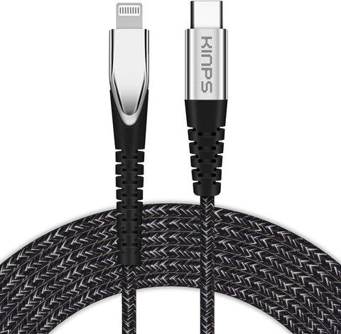 KINPS MFI Certified (10ft/3m) USB C to Lightning Fast Charging Cable Compatible with iPhone 12/11/11Pro/11 Pro Max/XS MAX, Supports Power Delivery(for Use with Type C Chargers), Black Mixtures