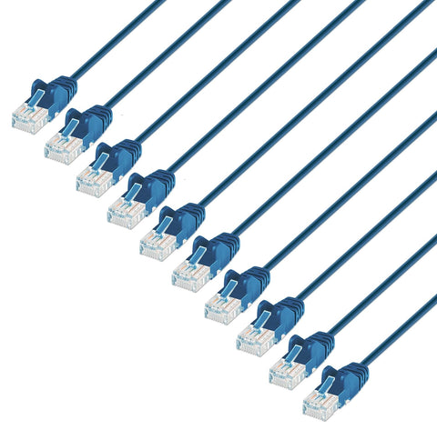 Intellinet Slim Cat6 Ethernet Network Patch Cable – 10-Pack - Snagless Boot, Heavy Duty, UTP 30AWG Pure Bare Copper Wire, Gold-Plated Contacts, Lifetime Mfg Warranty – 14ft, 10 Pack, Blue