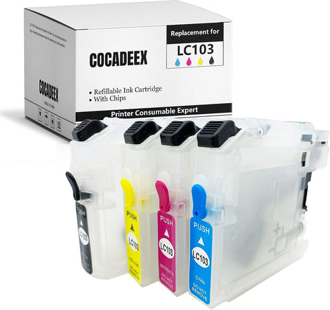 COCADEEX LC103 Empty Refillable Ink Cartridge Replacement for Brother LC101 LC101XL LC103 LC103XL,for MFC J870DW J450DW J470DW J650DW J4410DW J4510DW J4710DW J6720DW Printer