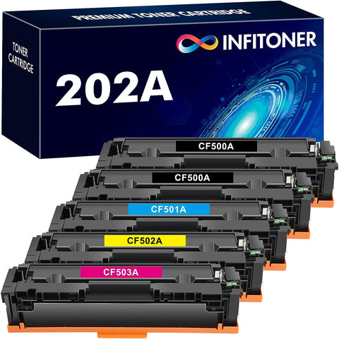 INFITONER 202A Toner Cartridge 5 Pack Compatible Replacement for HP 202A CF500A 202X CF500X Color Laserjet Pro MFP M281fdw M281cdw M254dw M254nw M281fdn M281 Printer Ink (Black Cyan Magenta Yellow)