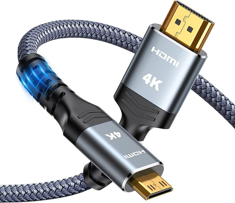 Highwings Mini HDMI to HDMI Cable 10FT 2-Pack, (4K 60Hz) High Speed HDMI to Mini HDMI Male Bi-Directional 2.0 Cord, for HDTV, Tablet, Camera and Camcorder [Aluminum Shell, Nylon Braided]