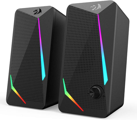 Redragon GS510 Waltz RGB Desktop Speakers, 2.0 Channel PC Computer Stereo Speaker with 4 Colorful LED Backlight Modes, Enhanced Bass and Easy-Access Volume Control, USB Powered w/ 3.5mm Cable